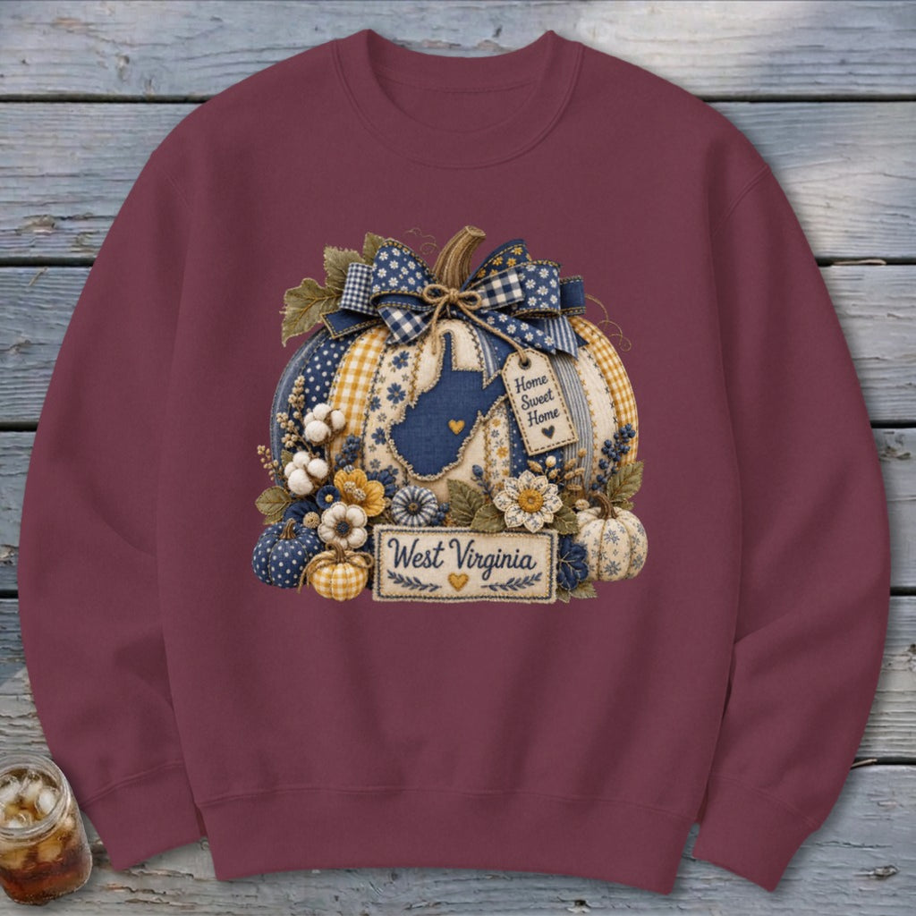 West Virginia Faux Patchwork Pumpkin Sweatshirt