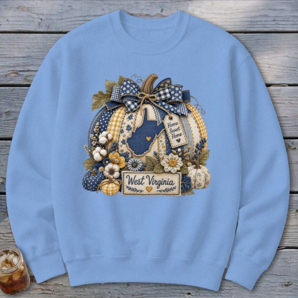 West Virginia Faux Patchwork Pumpkin Sweatshirt