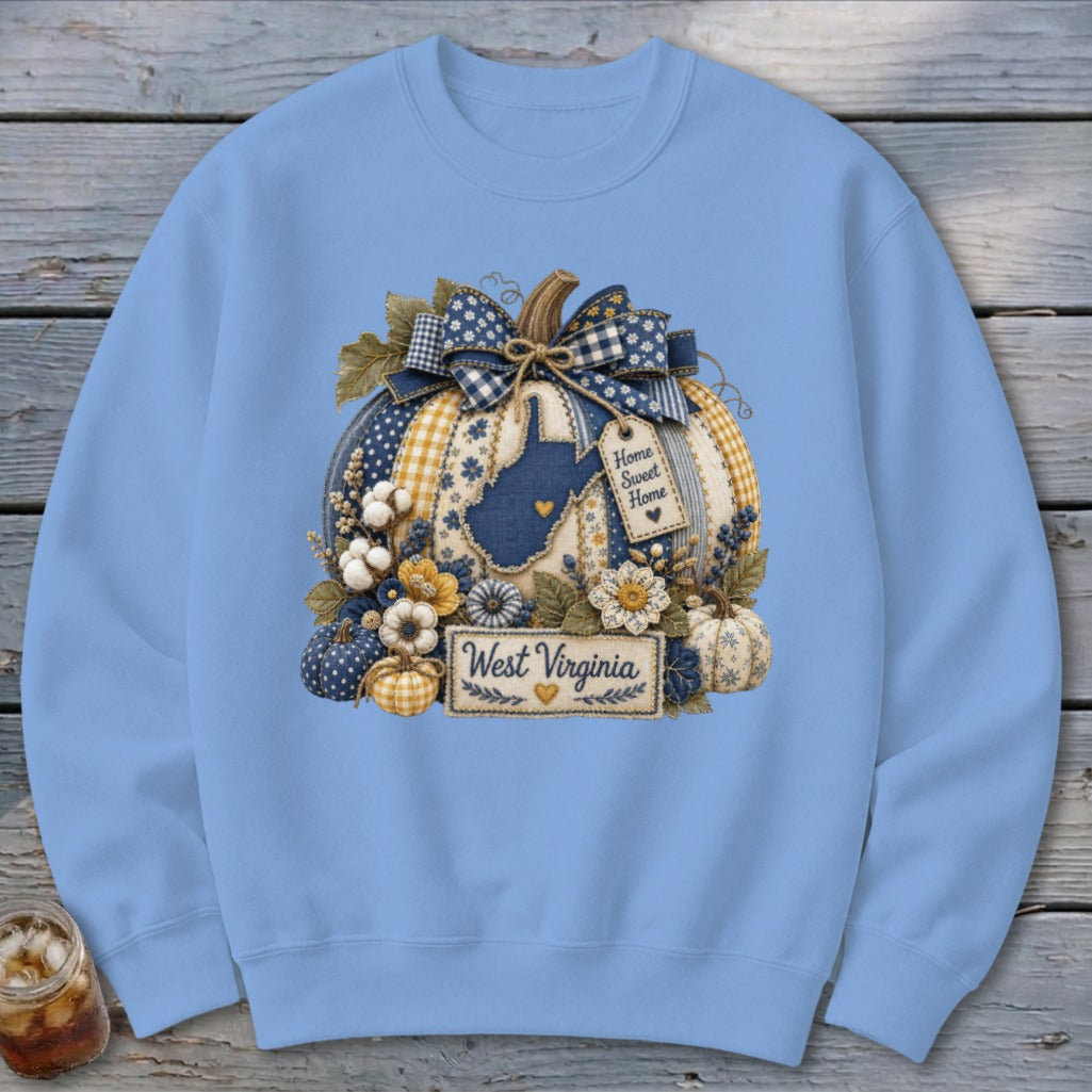 West Virginia Faux Patchwork Pumpkin Sweatshirt