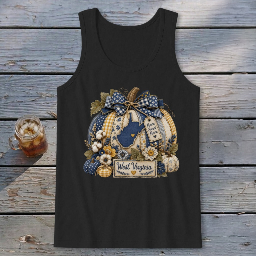 West Virginia Faux Patchwork Pumpkin Tank Top