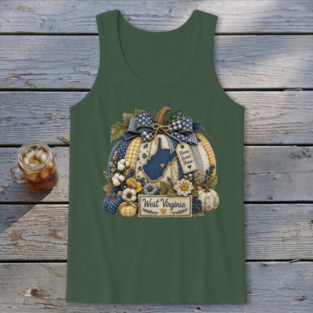 West Virginia Faux Patchwork Pumpkin Tank Top