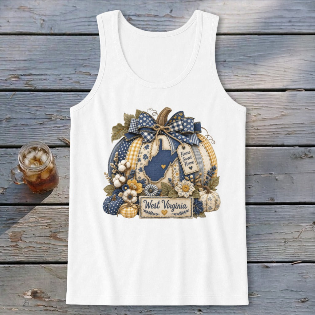 West Virginia Faux Patchwork Pumpkin Tank Top