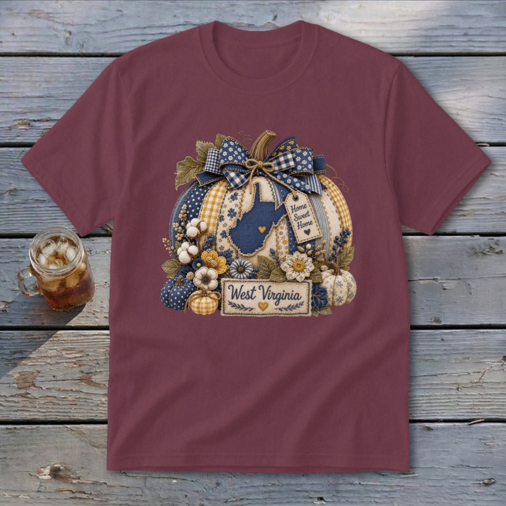 West Virginia Faux Patchwork Pumpkin Youth Tee