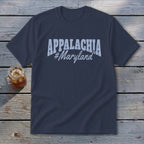Dark navy t-shirt with "APPALACHIA #Maryland" text in light blue.