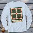 White long-sleeve shirt with a "Bear's Paw" quilt design and text.