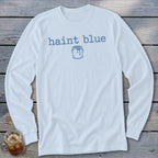 Light blue long sleeve t-shirt with "haint blue" text and paint can graphic.