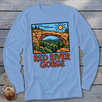 Light blue long sleeve shirt with Red River Gorge graphic.
