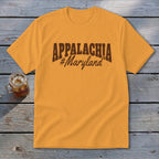 Yellow t-shirt with "APPALACHIA #Maryland" text in brown.