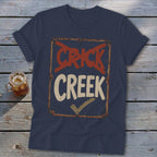 Navy t-shirt with distressed "CRICK CREEK" graphic and checkmark.