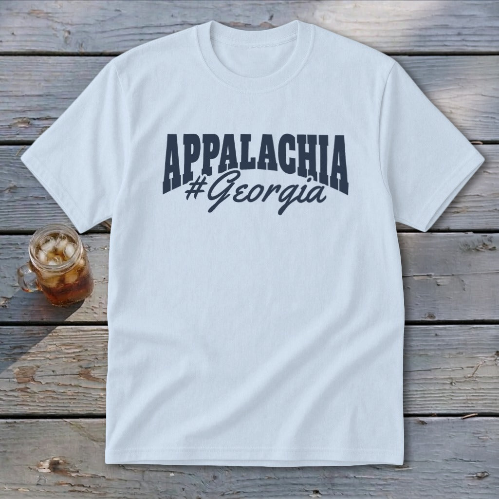 Light blue t-shirt with "APPALACHIA #Georgia" printed on the chest.