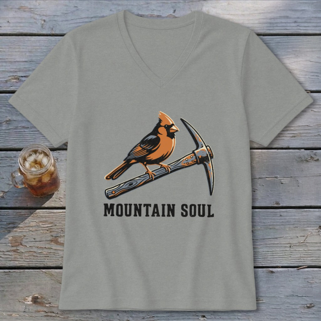 Cardinal bird perched on a pickaxe with "Mountain Soul" text below.