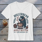 Hollerbear Apple Butter Season graphic on a white t-shirt.