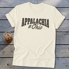 Cream t-shirt with "APPALACHIA #Ohio" text in dark gray.