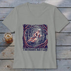 T-shirt with ghost in a spooky forest and text "The Haints Ain't Left".