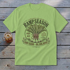 Light green t-shirt with "Ramp Season" graphic featuring ramps and mountains.