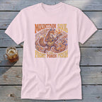 Pink t-shirt with a fox playing a guitar, text "Mountain Soul and Front Porch Pickin'".