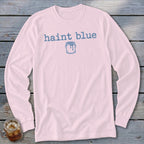 Pink long-sleeved shirt with "haint blue" text and a dripping paint can graphic.