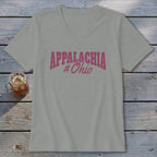 Grey v-neck t-shirt with pink "Appalachia #Ohio" graphic.