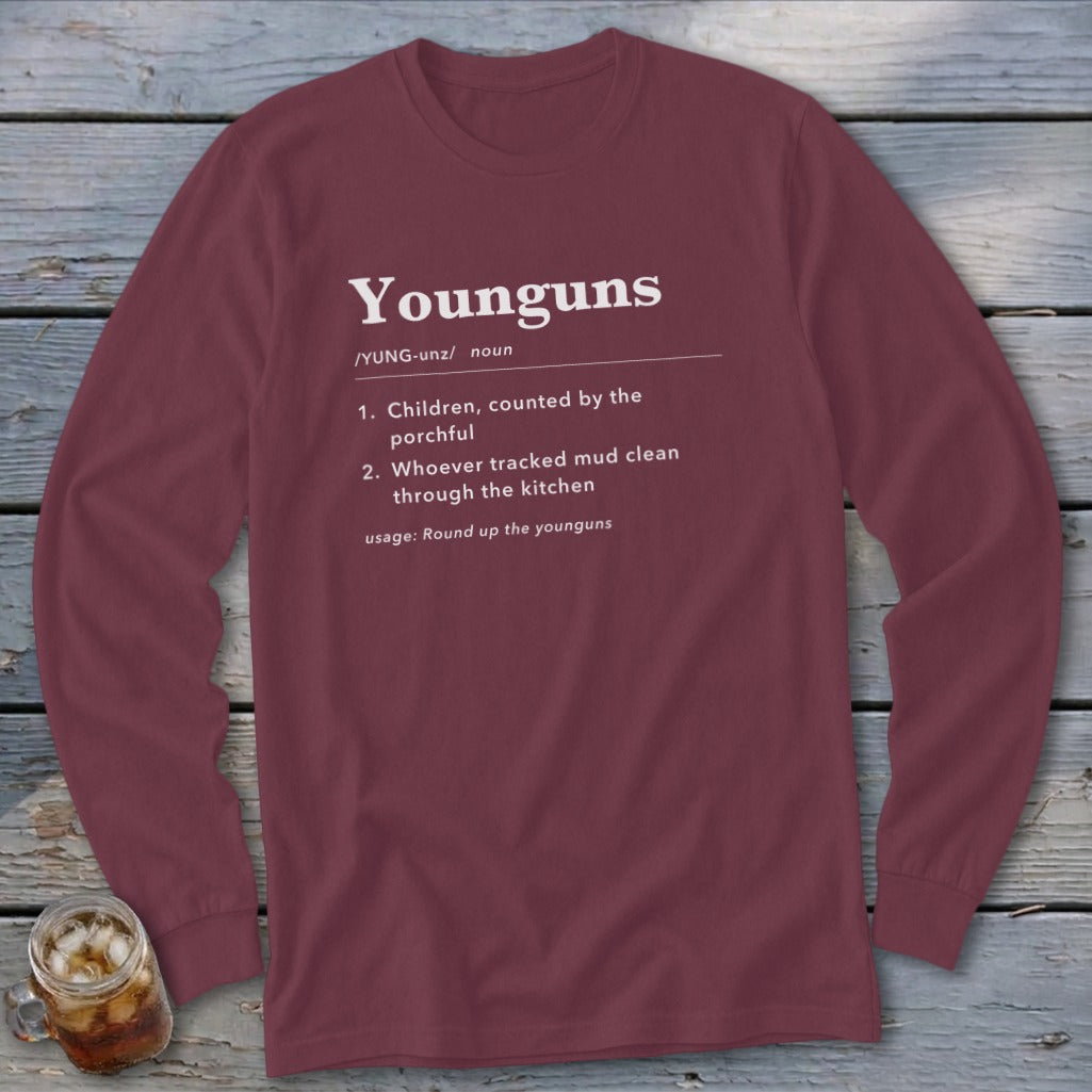Long sleeve shirt with "Younguns" dictionary definition text in white.