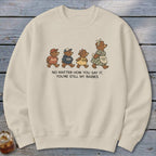Crewneck sweatshirt with bears walking, featuring text "You'uns," "Yinz," "Y'all," and "appalachian mama."