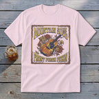 Pink t-shirt with "Mountain Soul" and "Front Porch Pickin'" text and guitar graphic.