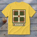 Yellow t-shirt with a quilt-style "Bear's Paw" design and text.