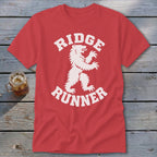 Red t-shirt with white text "RIDGE RUNNER" and a bear graphic.