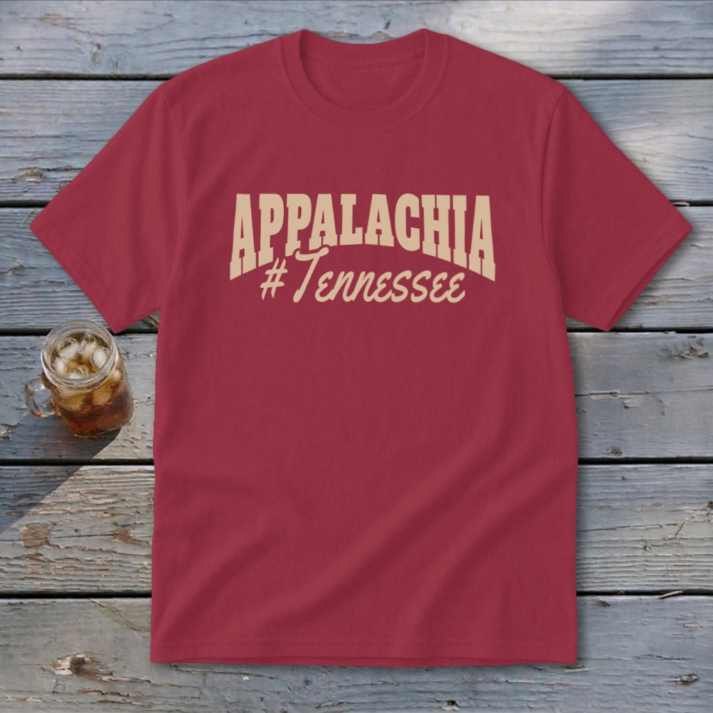Maroon t-shirt with tan text reading "APPALACHIA #Tennessee".