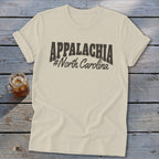 Cream t-shirt with "APPALACHIA #North Carolina" text in dark gray.