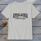 Light gray v-neck t-shirt with "APPALACHIA #Mississippi" graphic.
