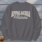 Gray sweatshirt with "APPALACHIA #Alabama" printed in beige.