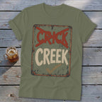T-shirt with a distressed sign graphic that says "CRICK CREEK" with a checkmark.