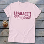 Light pink t-shirt with "Appalachia #Pennsylvania" text in maroon.