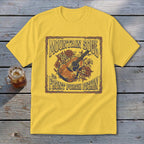 Yellow t-shirt with "Mountain Soul and Front Porch Pickin'" text and guitar graphic.