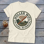Cream t-shirt with "Holler WiFi No Signal, No Problem" text and wifi symbol.