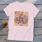Light pink t-shirt with a graphic of a fox playing guitar, reading "Mountain Soul and Front Porch Pickin".