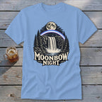 Light blue t-shirt with waterfall, moonbow, trees, and "Moonbow Night" text.
