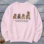 Pink sweatshirt with bears labeled "You'uns," "Yinz," "Y'all," and "Appalachian Mama" with text: "NO MATTER HOW YOU SAY IT, YOU'RE STILL MY BABIES."