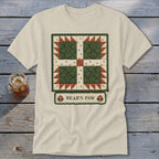 Cream t-shirt with a Bear's Paw quilt design and text.