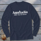 Navy long sleeve shirt with "Appalachia Older Than the Rockies" text.