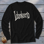 Black long sleeve shirt with "Idonkeerto" text in white script.