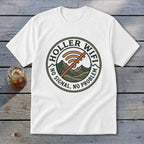 White t-shirt with circular graphic: "Holler Wifi No Signal, No Problem"