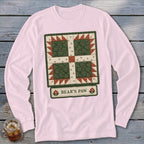 Pink long-sleeved shirt with a "Bear's Paw" quilt design and text.