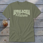 Olive t-shirt with "APPALACHIA #Alabama" text in cream.