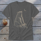 Bear looking up at moon and stars on dark t-shirt