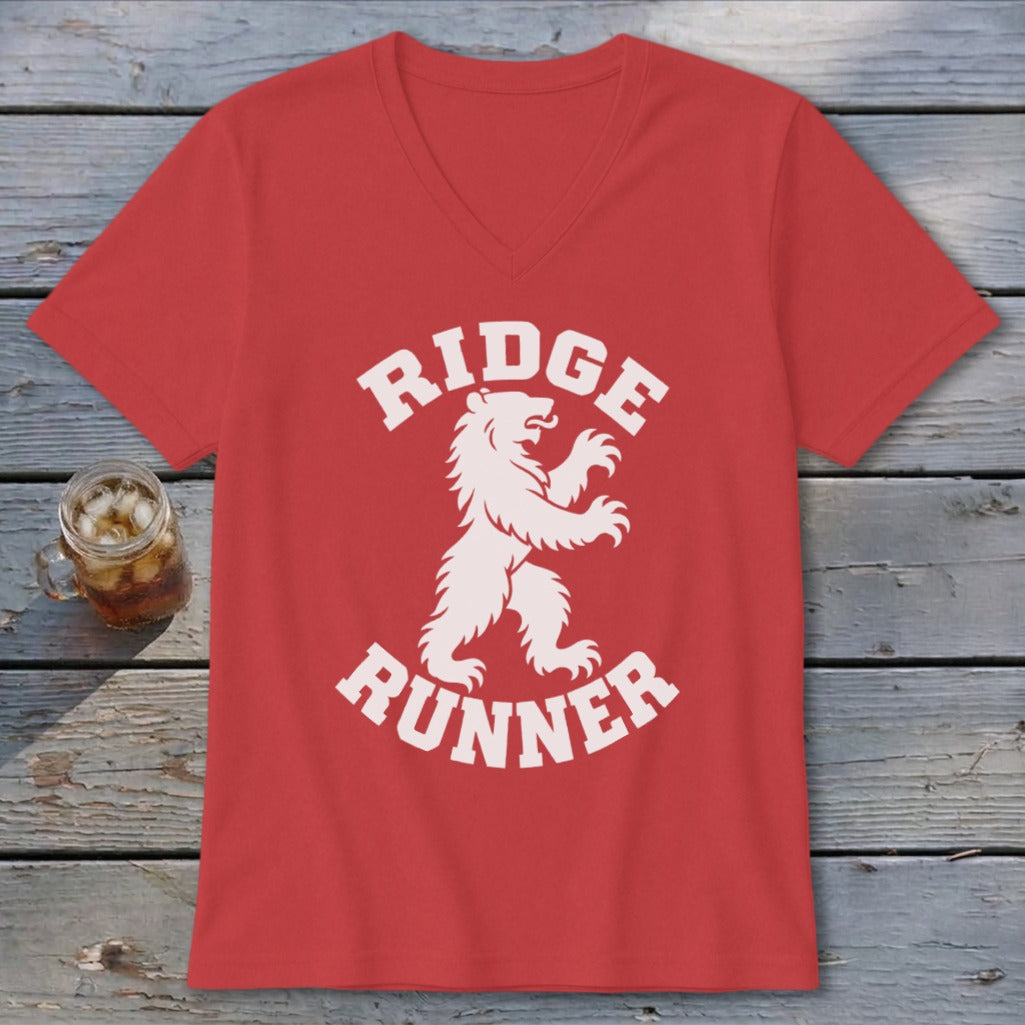 Red t-shirt with white "Ridge Runner" text and a bear graphic.