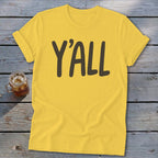 Yellow t-shirt with "Y'ALL" text and a glass of iced tea.