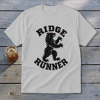 White t-shirt with black "Ridge Runner" text and a bear graphic.