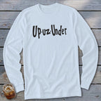Light blue long sleeve shirt with black text "Up-uz-Under".