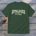 Green t-shirt with "APPALACHIA #Ohio" text in cream font.